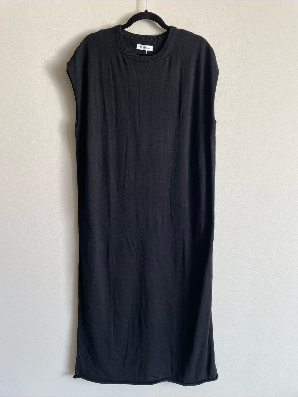 Japandi lagenlook minimal classic sleeveless crew neck knit maxi dress black S